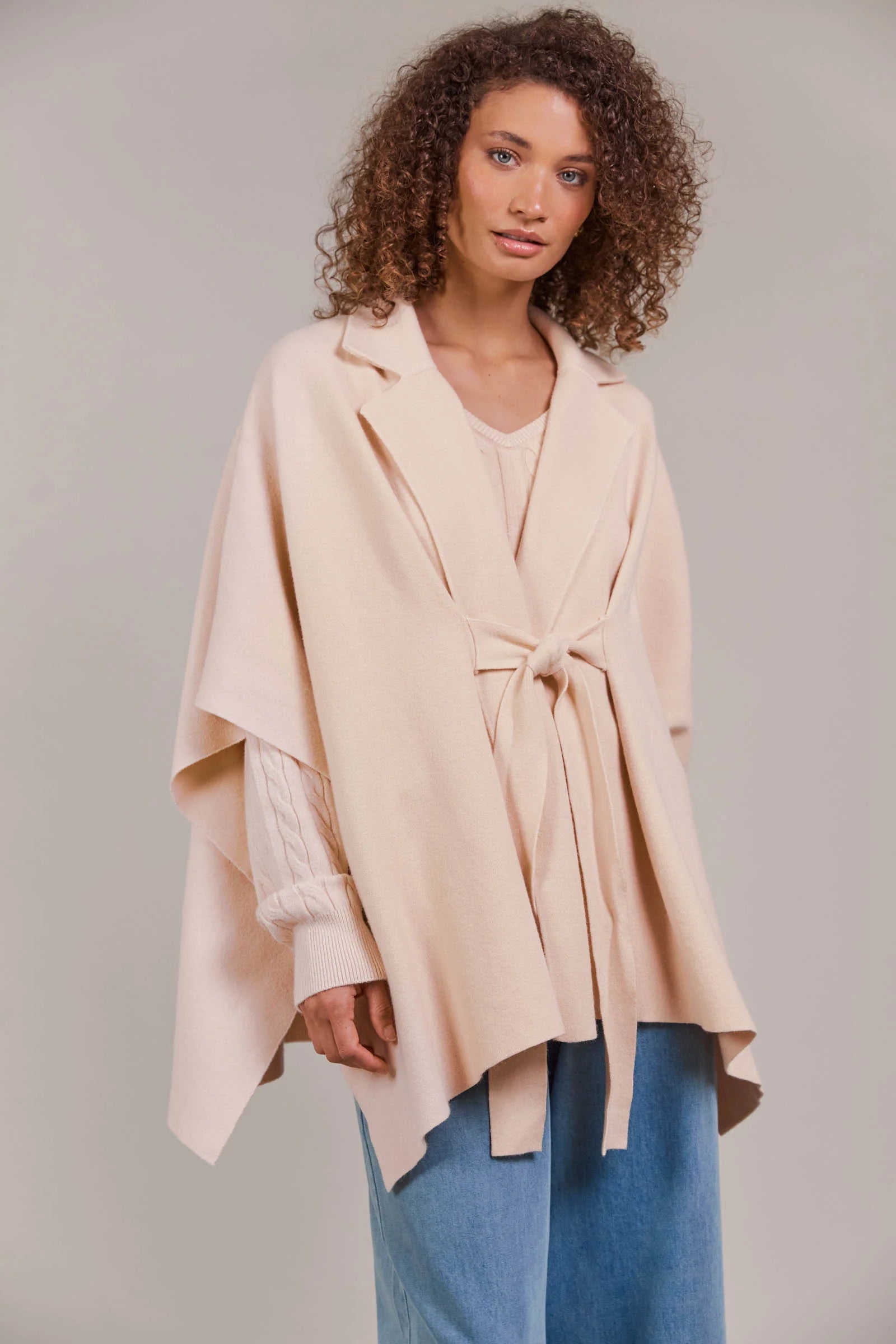 Eb and Ive Palmer Knit Cape Ecru