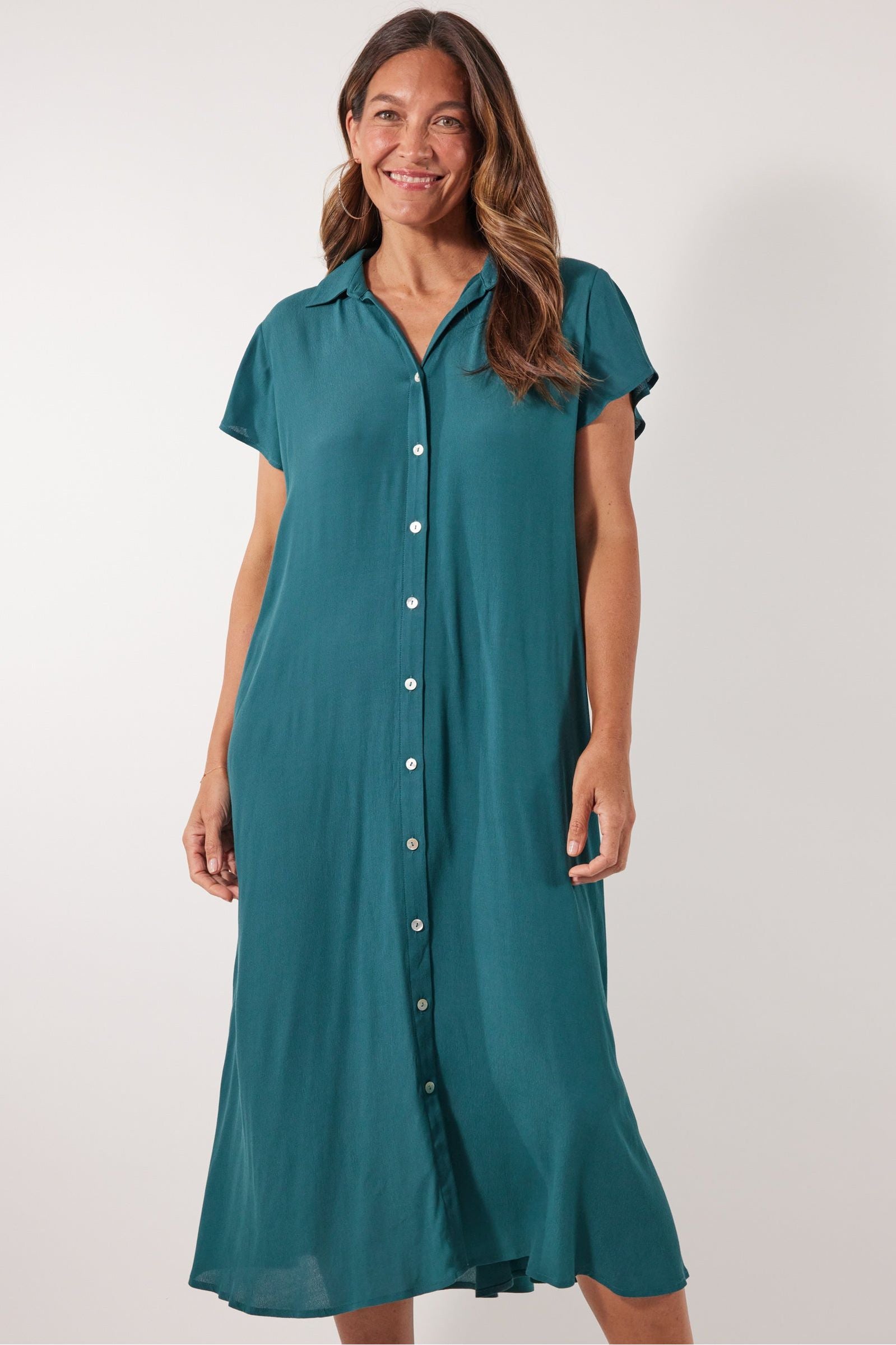 Botanical Shirt Dress Teal