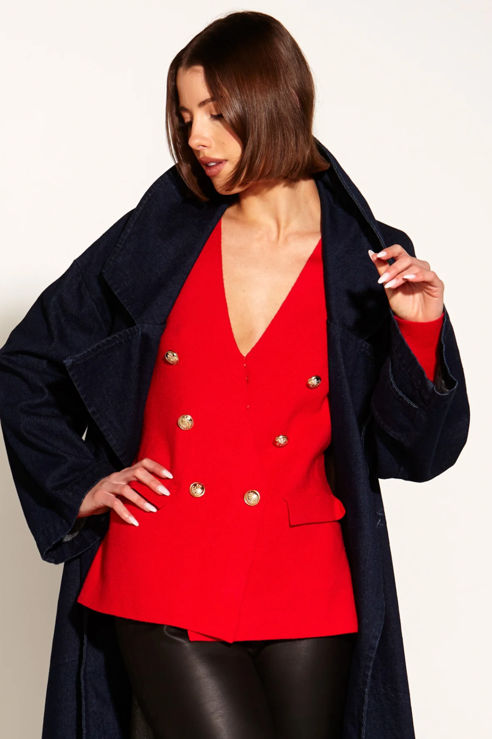 Fate + Becker Beverly Shoulder Pad Knit Blazer Red