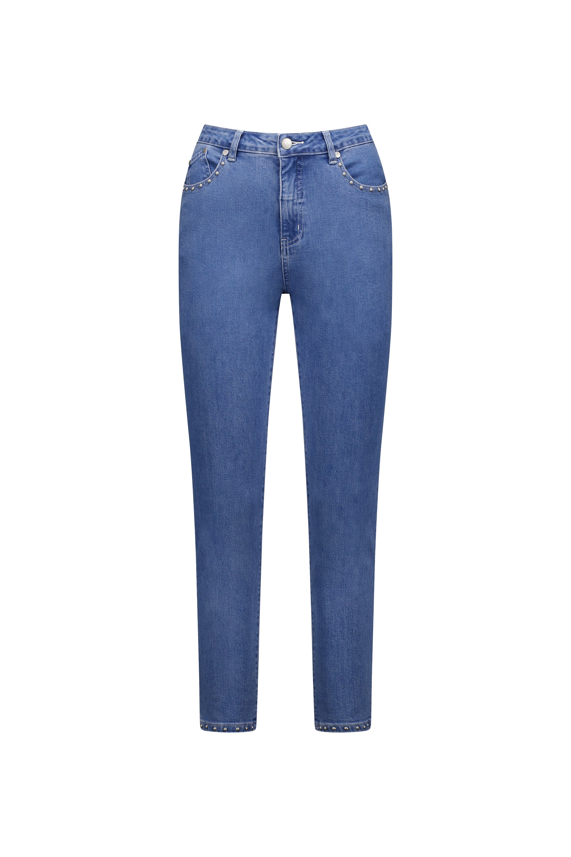 Vassalli Slim Leg Ankle Grazer Jean with Studs Blue Wash