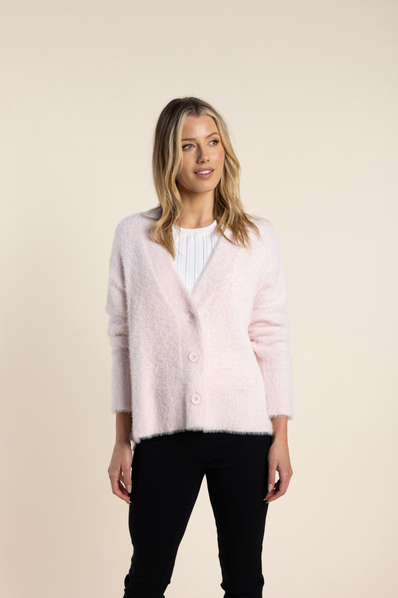 Two T's Fluffy Cardigan Pale Pink