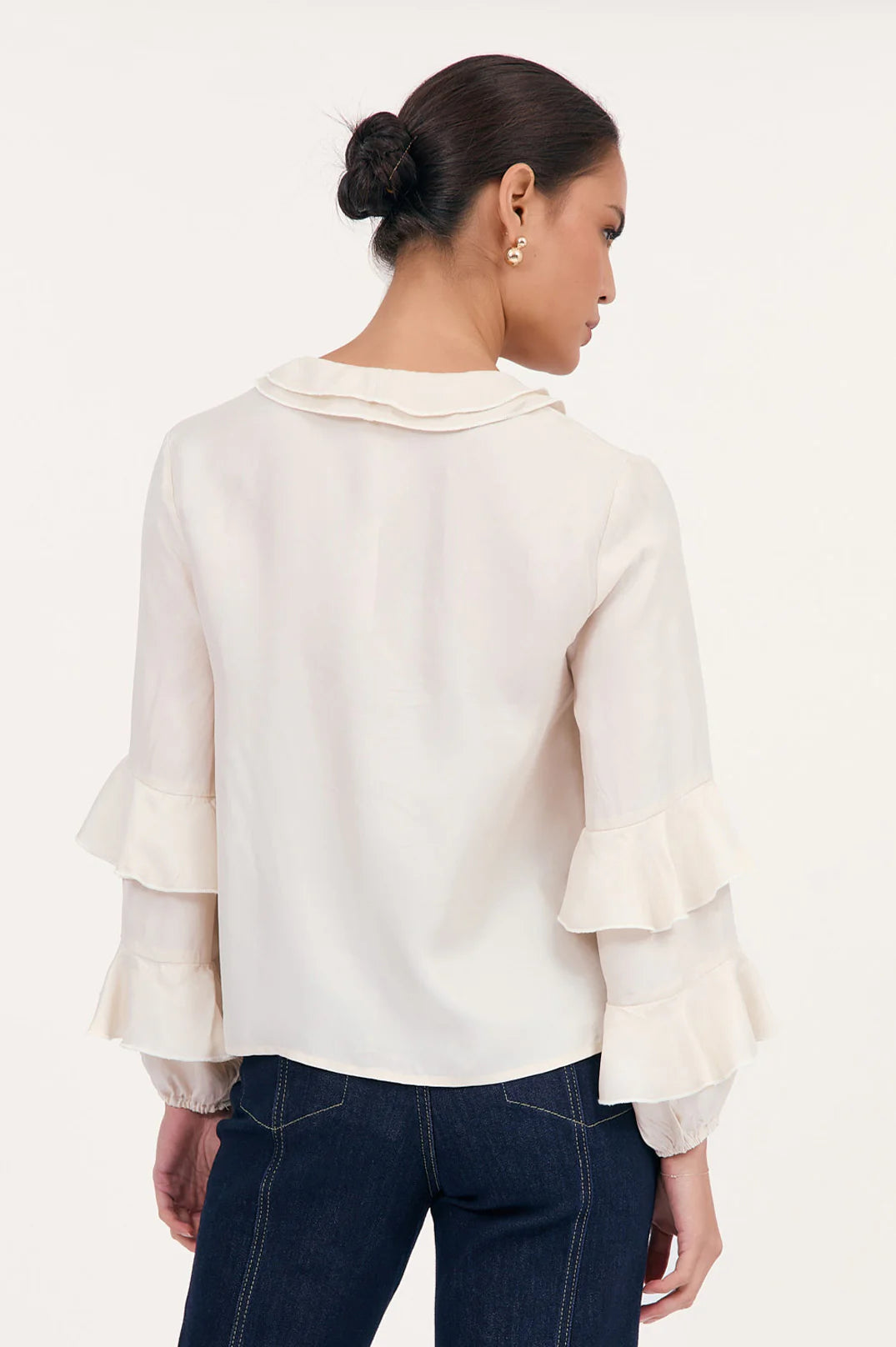Adorne Marla Frilled Cupro Top Cream