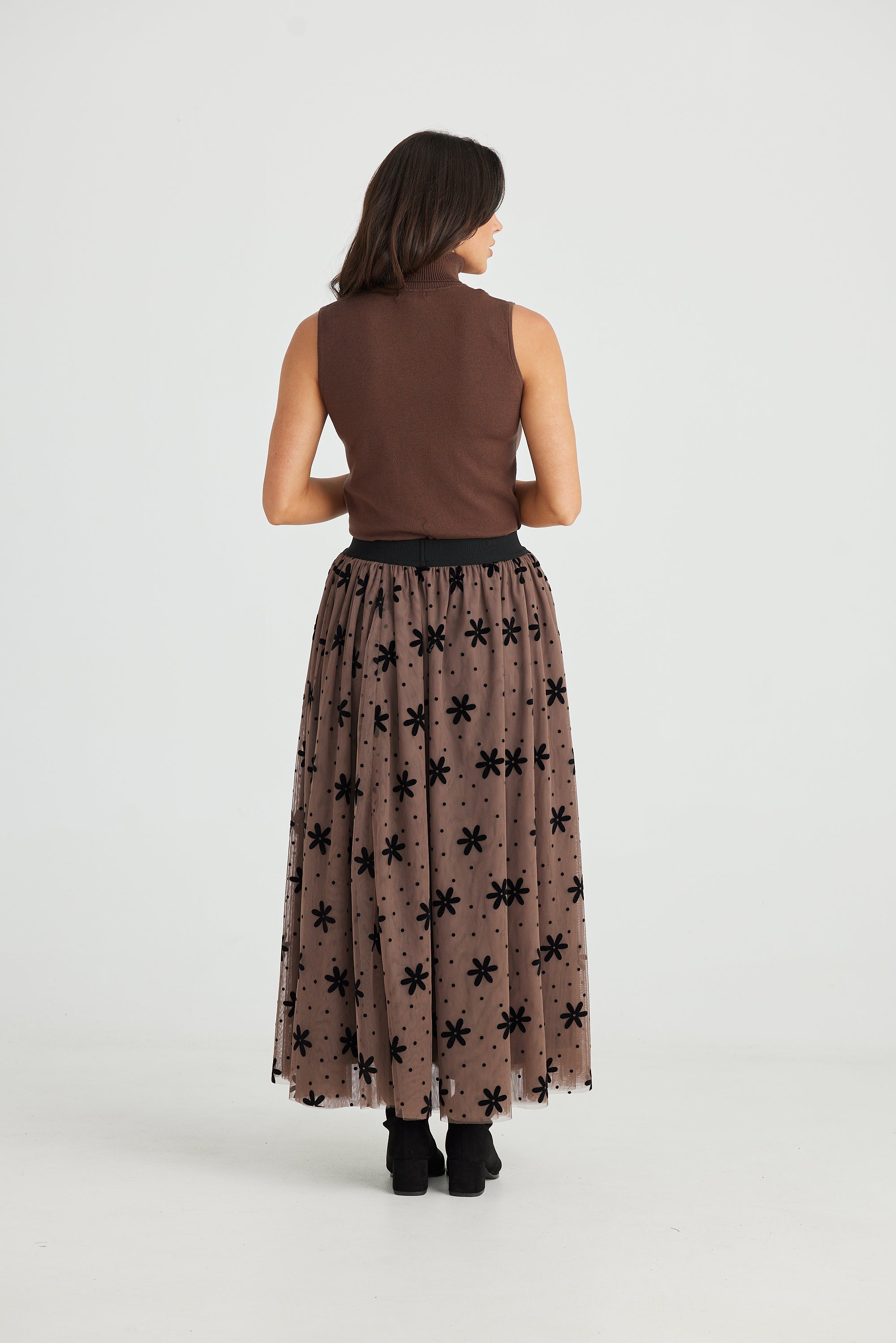 Brave and True Carrie Skirt Tan Floral Dot