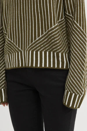 Tirelli Geometric Stripe Knit Dark Moss
