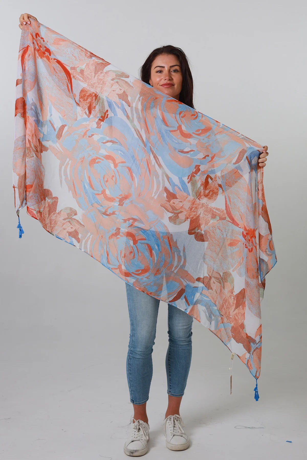 Lemon Tree Swirl Blue Orange Scarf