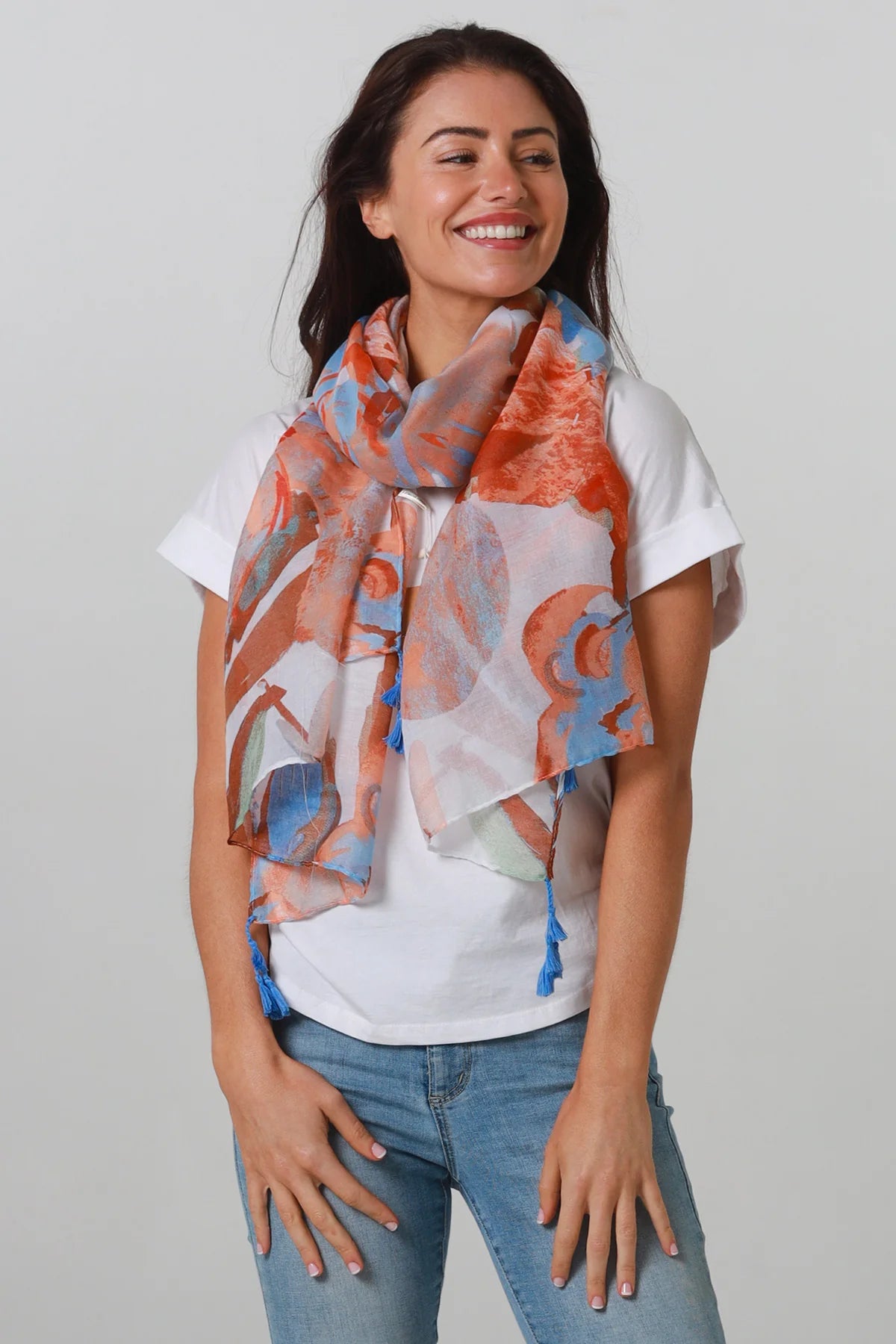 Lemon Tree Swirl Blue Orange Scarf