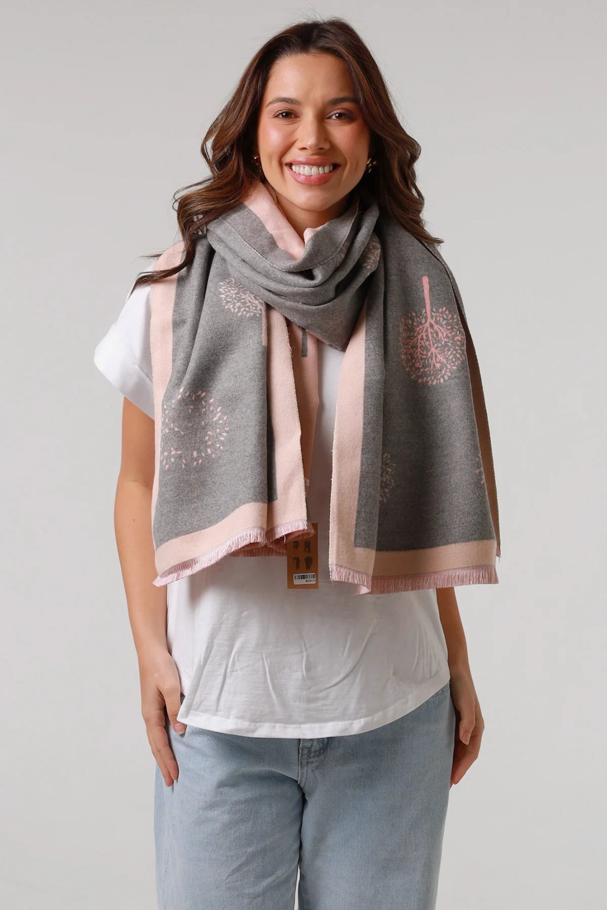 Lemon Tree Pink Grey Scarf