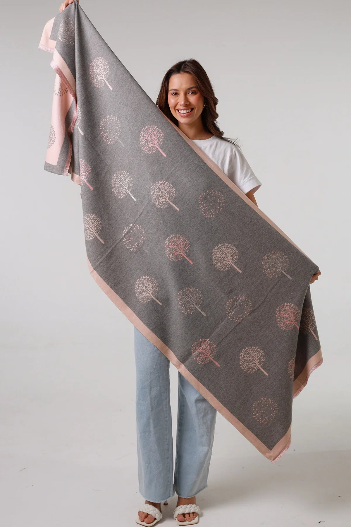 Lemon Tree Pink Grey Scarf