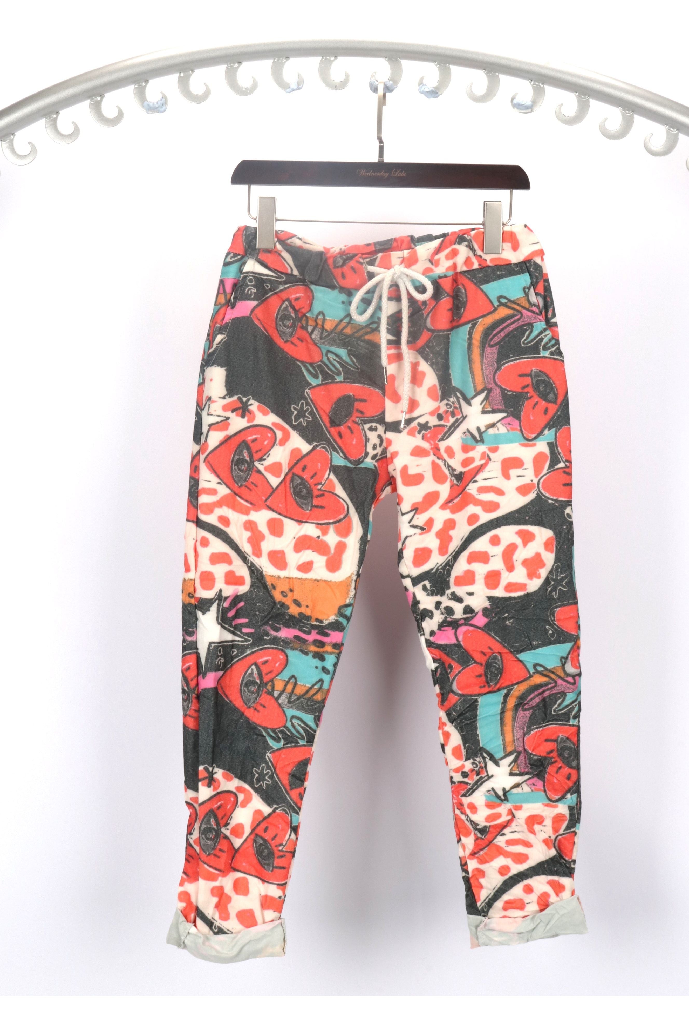 Eye Heart Pants - Red and Pink