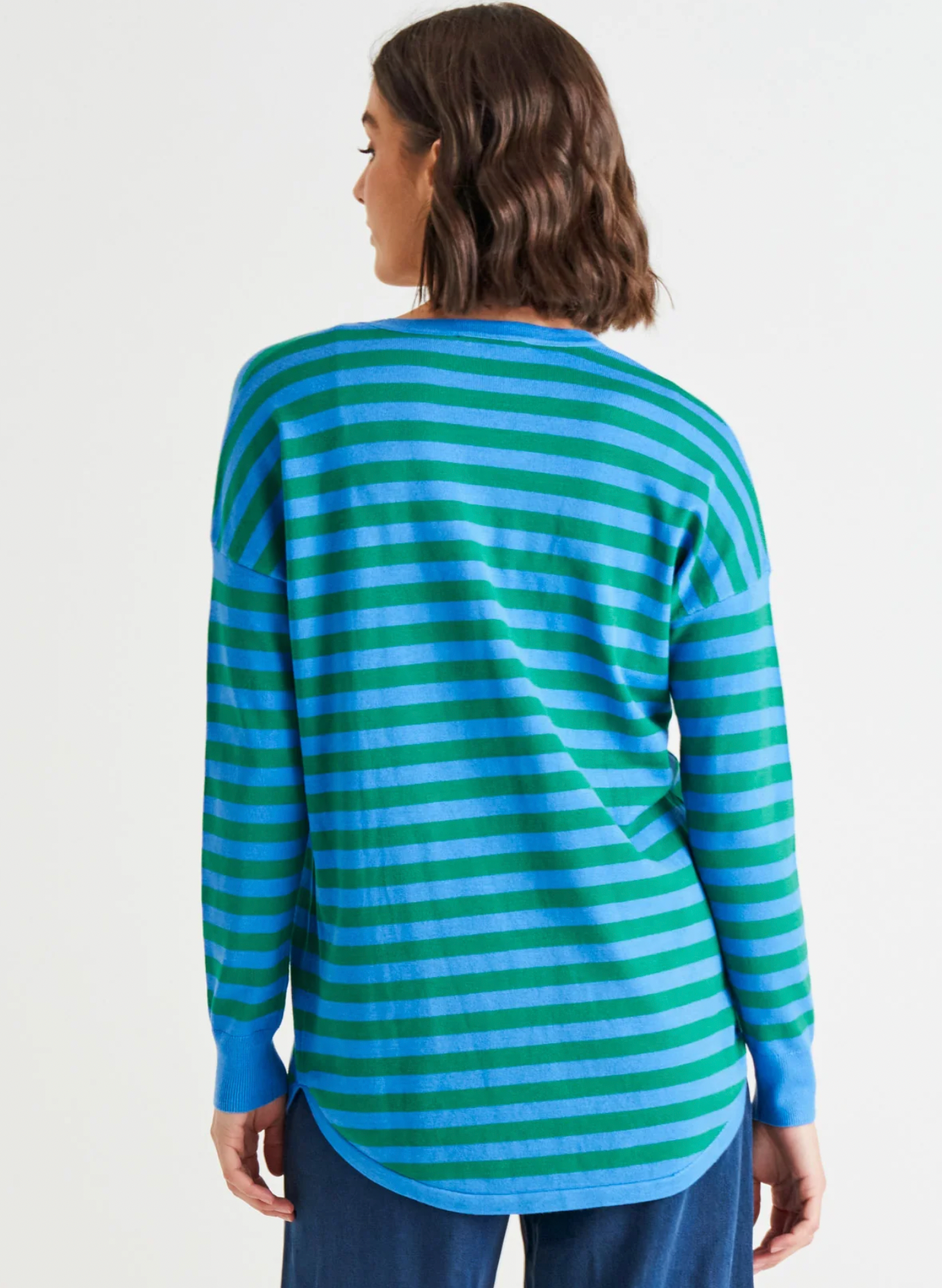 Betty Basics Sophie Knit Jumper Green Blue Stripe