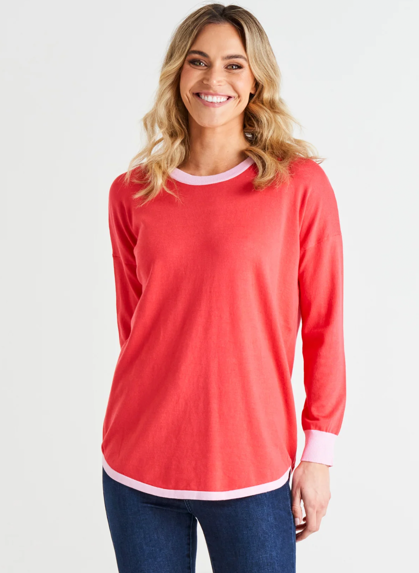 Betty Basics Sophie Knit Jumper Pink Tipping