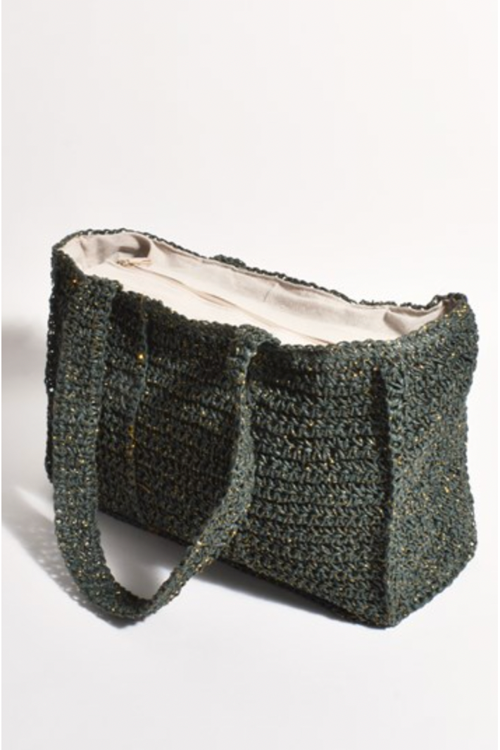 Adorne Polly Paper Weave Tote Khaki