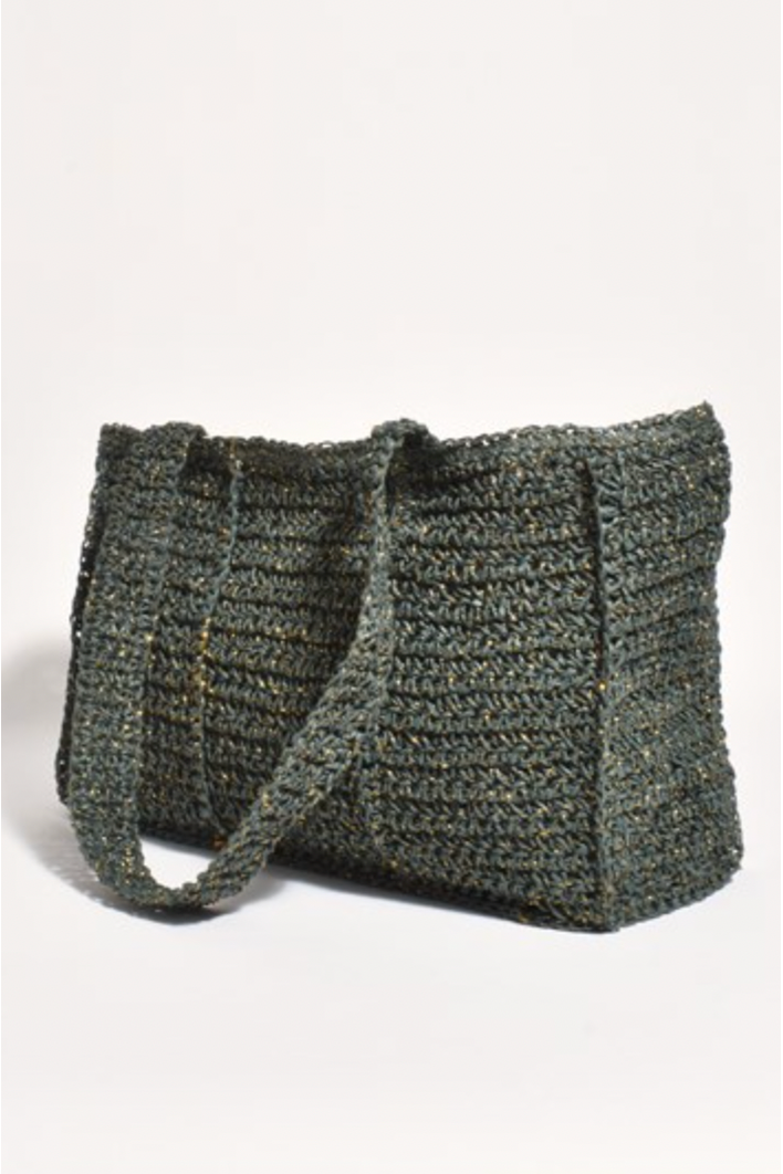 Adorne Polly Paper Weave Tote Khaki