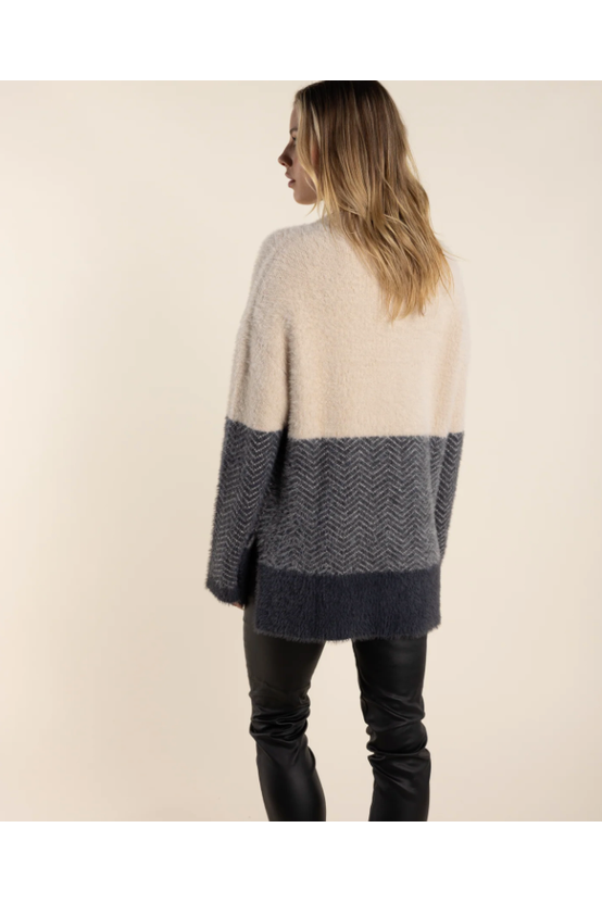 Two T's Chevron Splice Fluffy Sweater Natural Charcoal