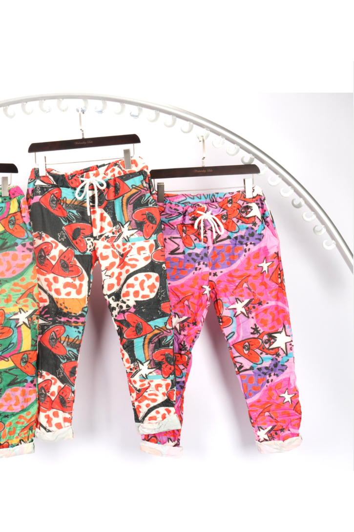 Eye Heart Pants - Red and Pink