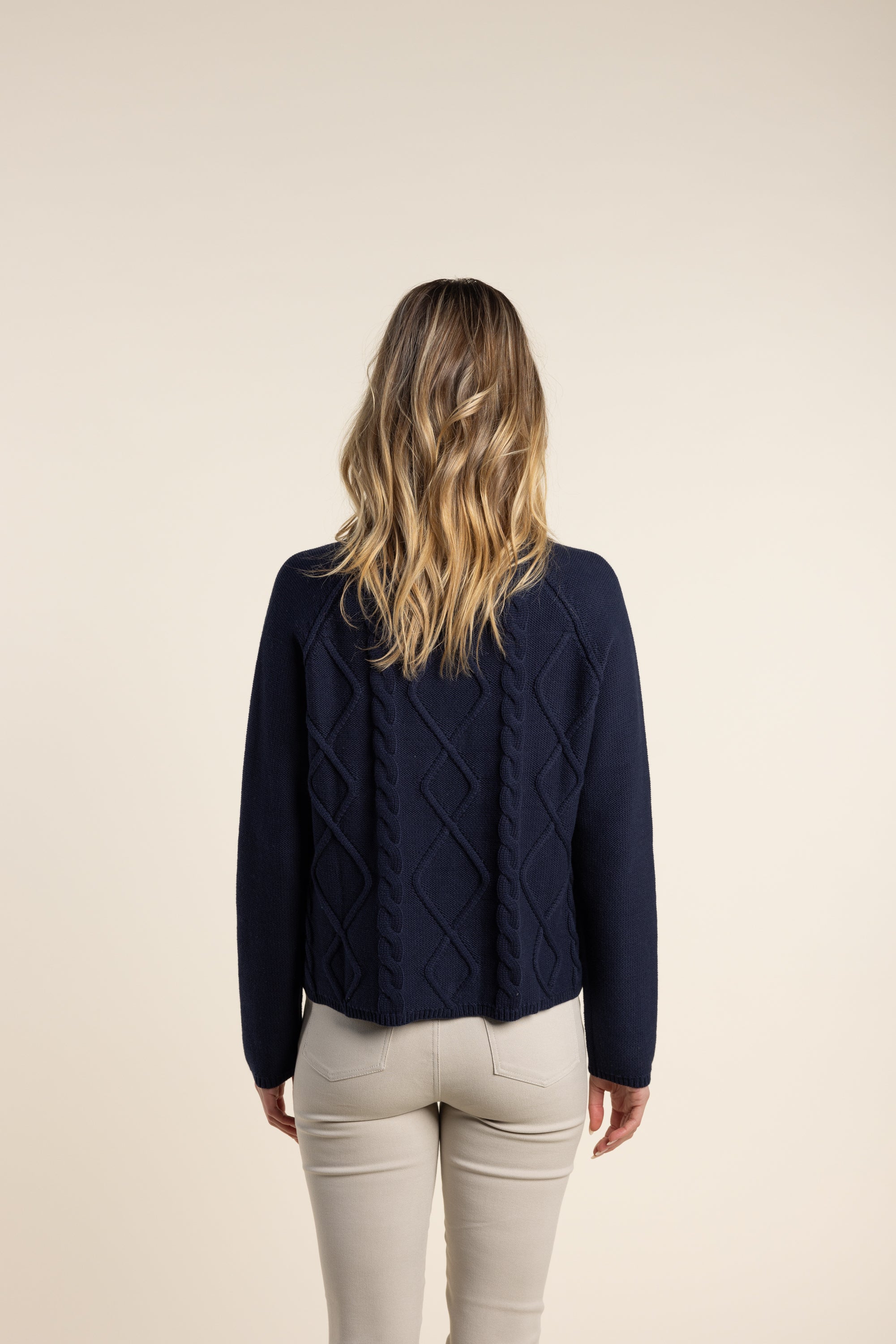 Two T's Cable Cotton Sweater Navy