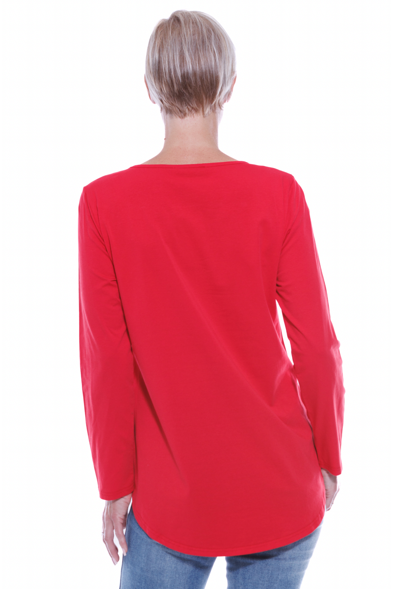 Long Sleeve Stretch Tee V Neck Red